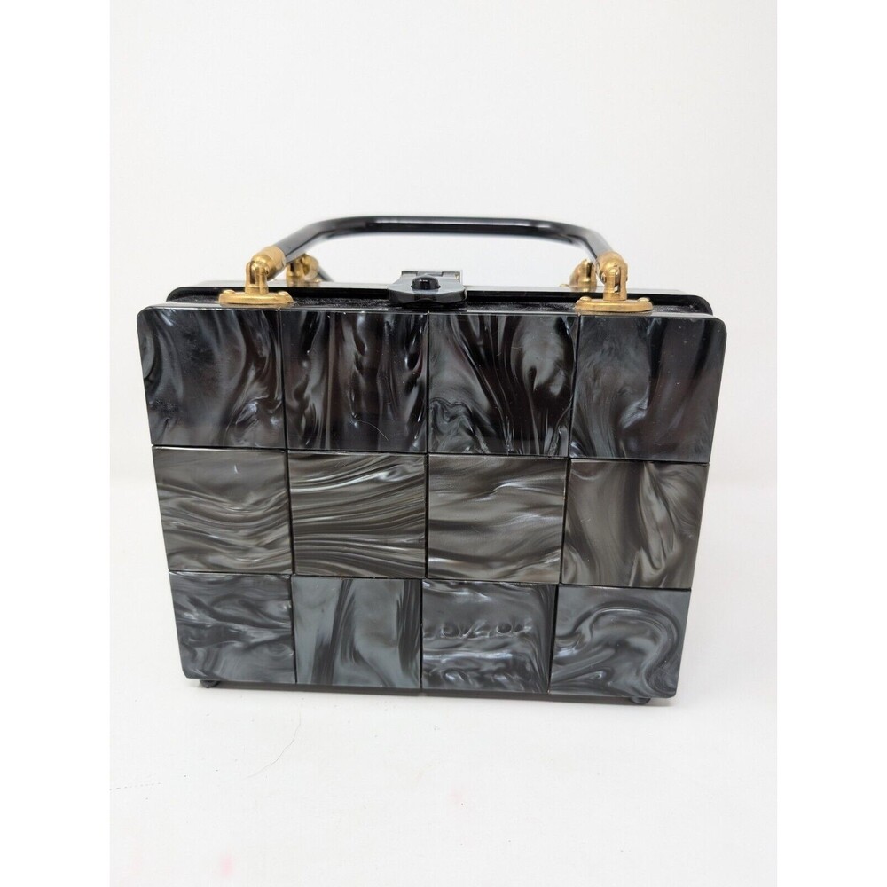 Vintage StyleCraft Handbag Purse Black Pearlized Marbled Lucite Vanity 60s As Is - Picture 3 of 11